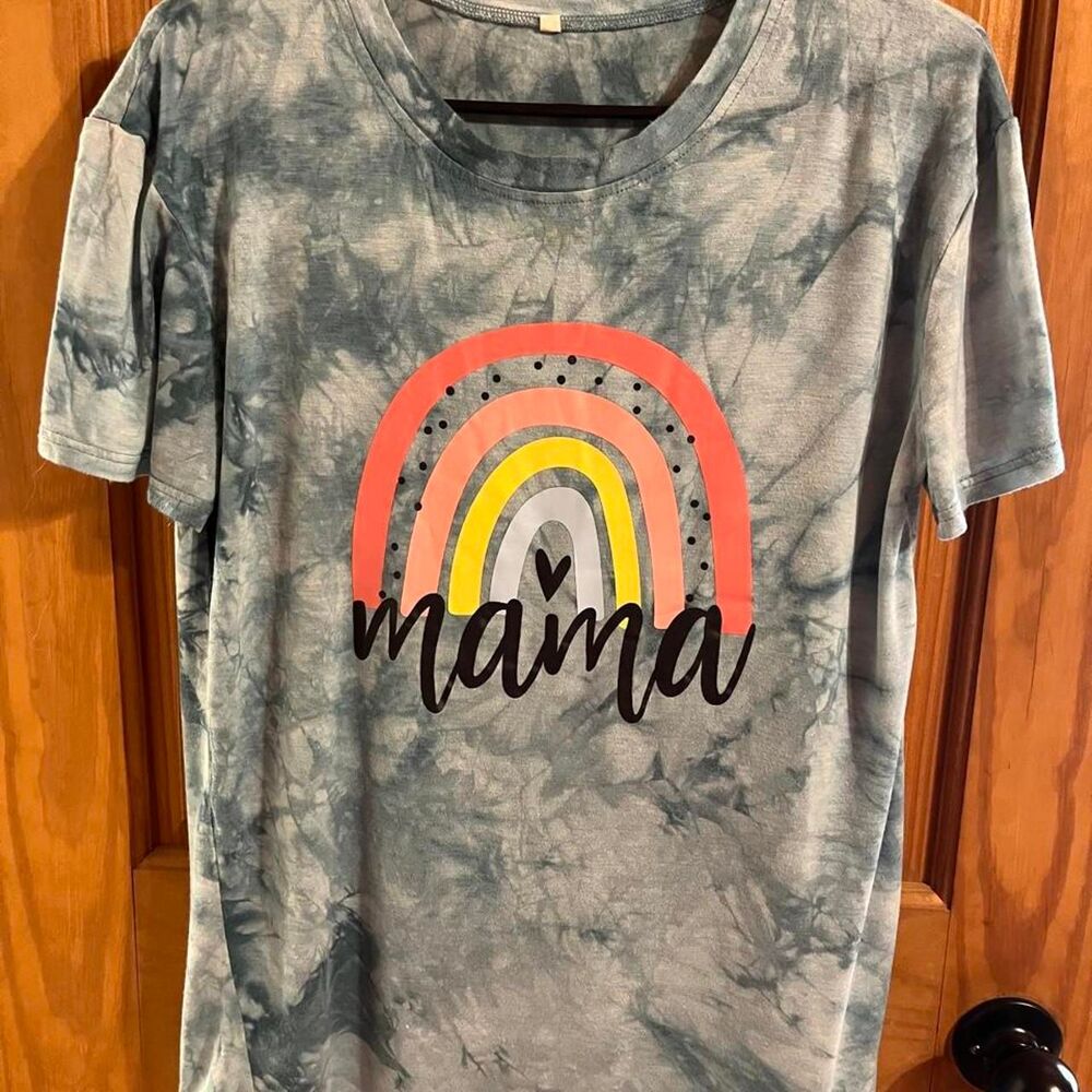 Women's Blue Tie-Dye "Mama" T-shirt Size Small